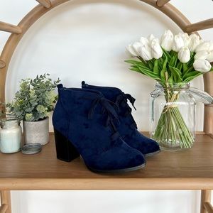 Blue Velvet Block Heel Bootie (Women’s 11)